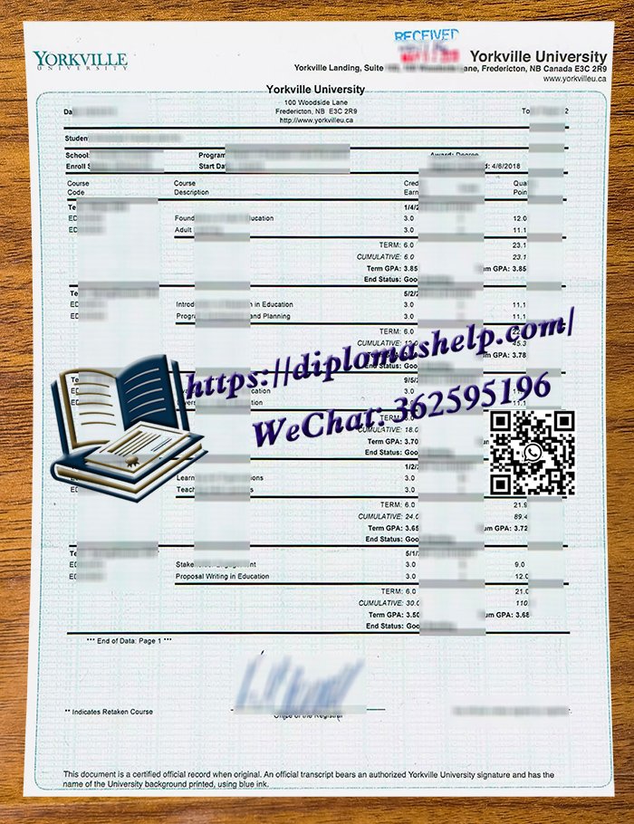 约克维尔大学成绩单