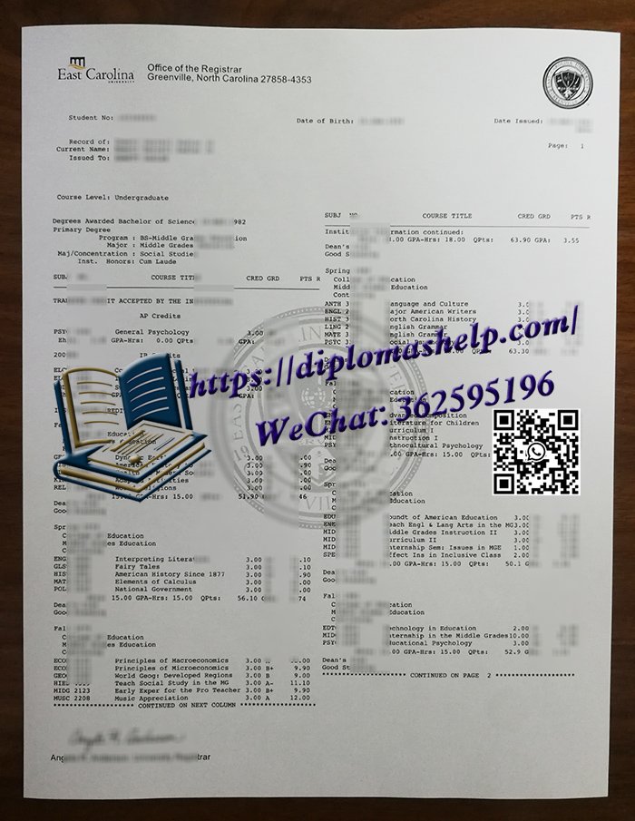 东卡罗来纳大学成绩单