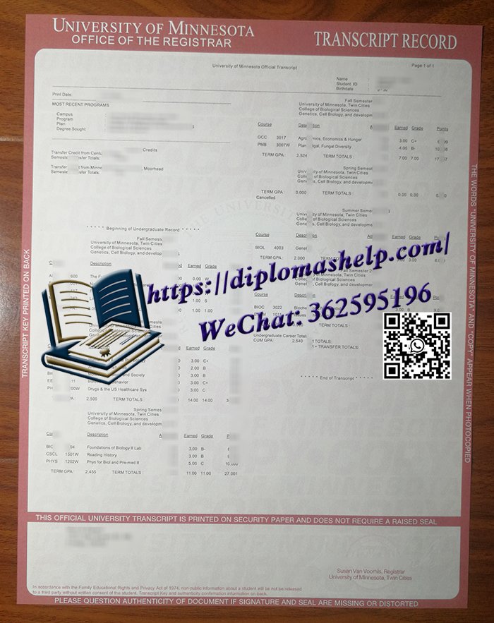 明尼苏达大学成绩单