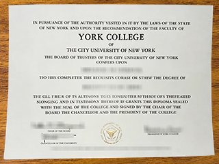 纽约市立大学约克学院毕业证书
